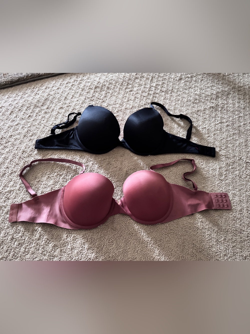 Victoria's Secret Black with Pink Lining & Dusty Rose Molded Bra Set